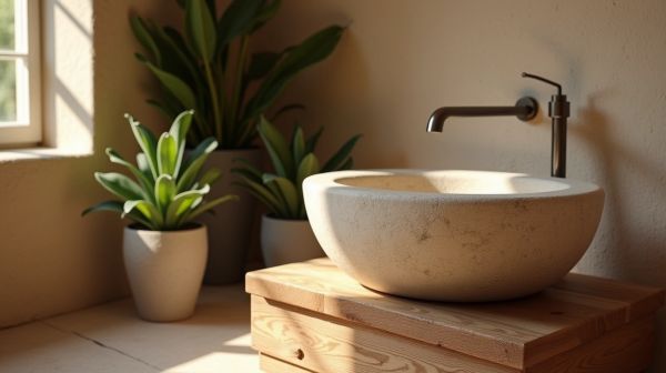 Pour une ambiance authentique, optez pour une vasque en pierre